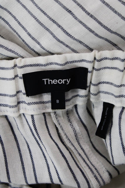 Theory Women's Pull-On Flat Front Straight Leg Pants Blue Striped Size 8