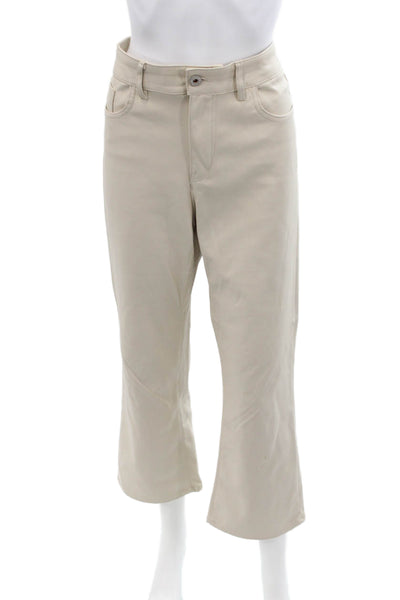 Zara Women's Button Closure Faux Leather Straight Leg Pants Beige Size 10