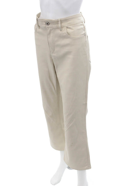 Zara Women's Button Closure Faux Leather Straight Leg Pants Beige Size 10