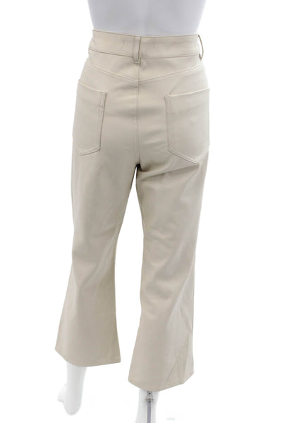 Zara Women's Button Closure Faux Leather Straight Leg Pants Beige Size 10