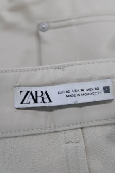 Zara Women's Button Closure Faux Leather Straight Leg Pants Beige Size 10