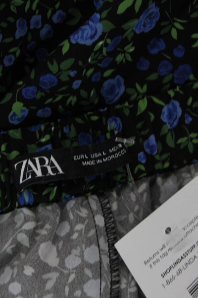 Zara Women's Hook Closure Flat Front Wide Leg Floral Pants Size L