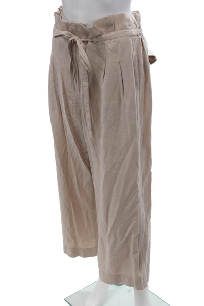 Club Monaco Women's Paperbag Waist Pleated Front Straight Leg Pants Beige Size 8