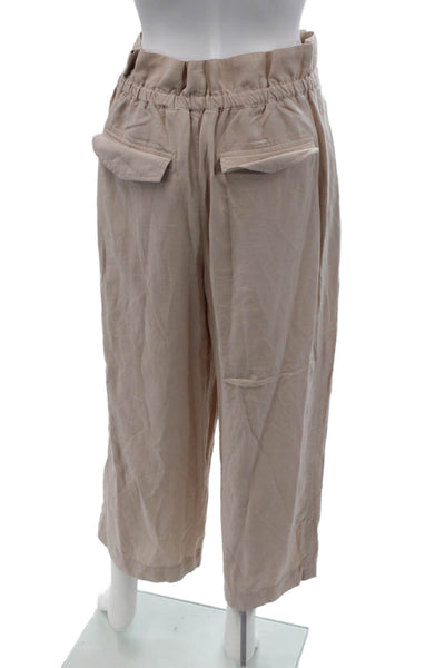 Club Monaco Women's Paperbag Waist Pleated Front Straight Leg Pants Beige Size 8
