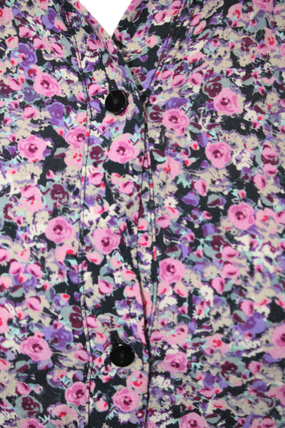 Zara Womens Floral Print Long Sleeve Button Down Dress Purple Size XS