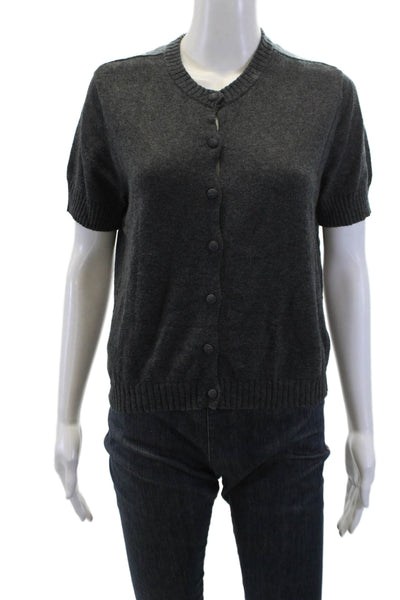 Zara Womens Cotton Blend Short Sleeve Button Up Sweater Top Gray Size L