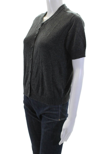 Zara Womens Cotton Blend Short Sleeve Button Up Sweater Top Gray Size L