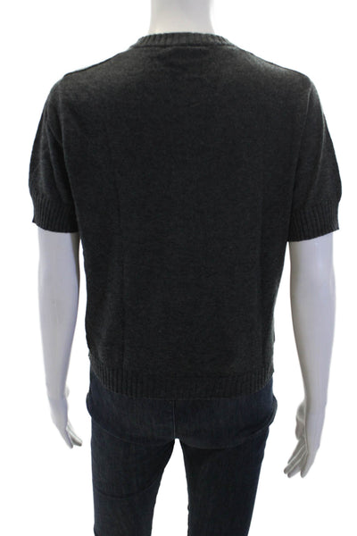 Zara Womens Cotton Blend Short Sleeve Button Up Sweater Top Gray Size L