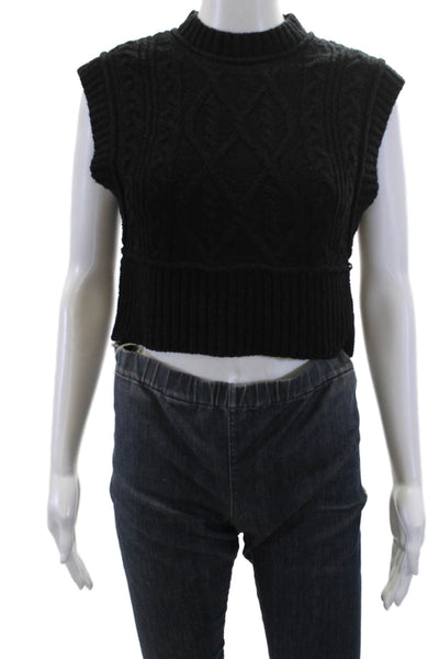 Free People Womens Cotton Blend Cable Knit Sweater Vest Black Size XS