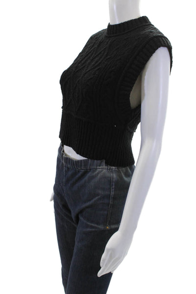 Free People Womens Cotton Blend Cable Knit Sweater Vest Black Size XS