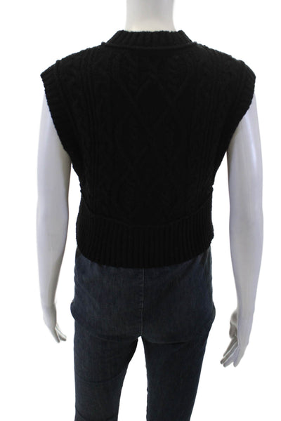 Free People Womens Cotton Blend Cable Knit Sweater Vest Black Size XS