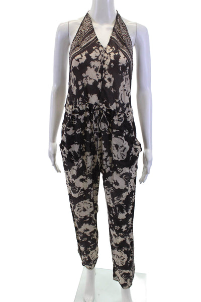 Ba&Sh Womens Floral Print Sleeveless Jumpsuit Brown Cotton Size 6