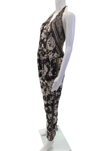 Ba&Sh Womens Floral Print Sleeveless Jumpsuit Brown Cotton Size 6