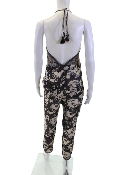 Ba&Sh Womens Floral Print Sleeveless Jumpsuit Brown Cotton Size 6