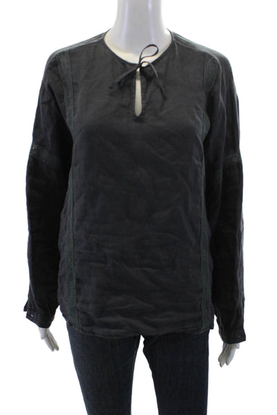 Hartford Womens Linen Long Sleeves Key Hole Neck Blouse Grey Size 2