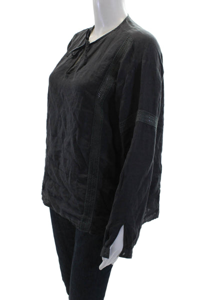 Hartford Womens Linen Long Sleeves Key Hole Neck Blouse Grey Size 2