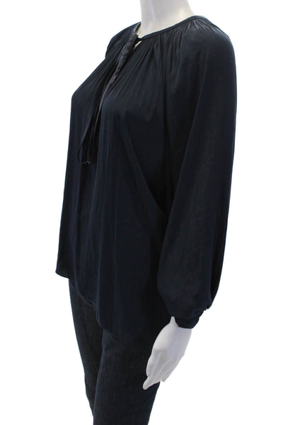 Ramy Brook Womens Long Sleeves Key Hole Neck Blouse Navy Blue Size Small