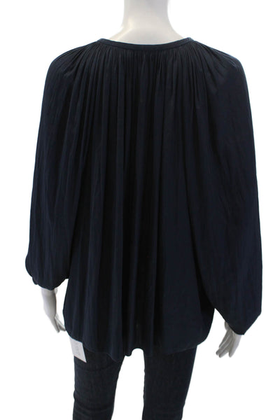Ramy Brook Womens Long Sleeves Key Hole Neck Blouse Navy Blue Size Small