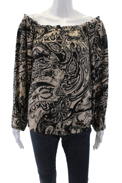 L'Agence Womens Paisley Print Long Sleeves Blouse Beige Black Size Medium