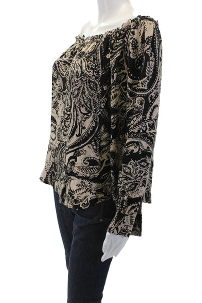 L'Agence Womens Paisley Print Long Sleeves Blouse Beige Black Size Medium