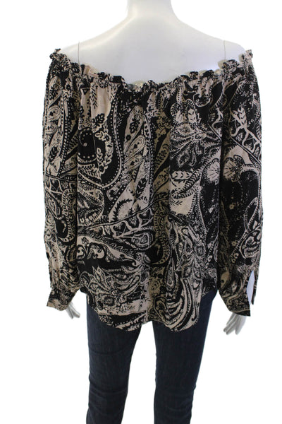 L'Agence Womens Paisley Print Long Sleeves Blouse Beige Black Size Medium