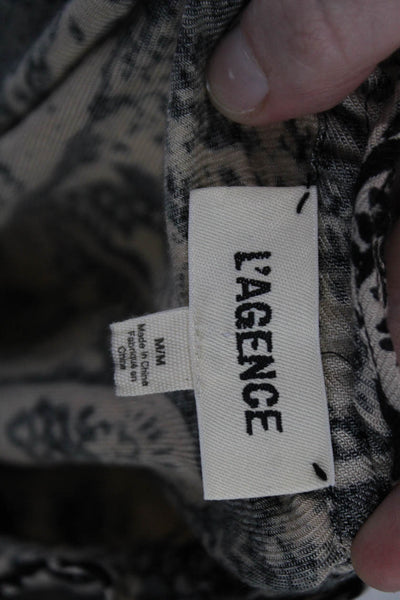 L'Agence Womens Paisley Print Long Sleeves Blouse Beige Black Size Medium