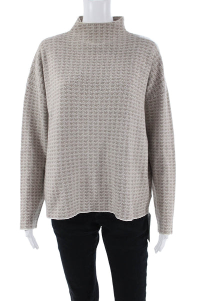 Tahari Womens Long Sleeve Mock Neck Houndstooth Knit Top Brown Size XL