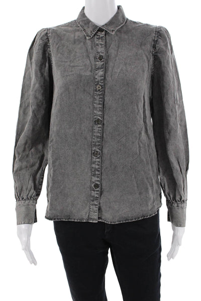 Rails Womens Button Front Long Sleeve Collared Lightweight Shirt Gray Small