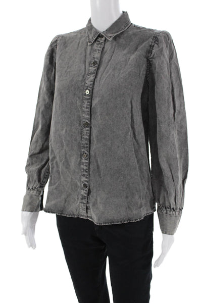 Rails Womens Button Front Long Sleeve Collared Lightweight Shirt Gray Small