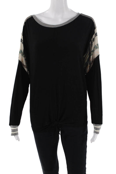 Tiny Anthropologie Womens Long Sleeve Scoop Neck Printed Trim Shirt Black Small