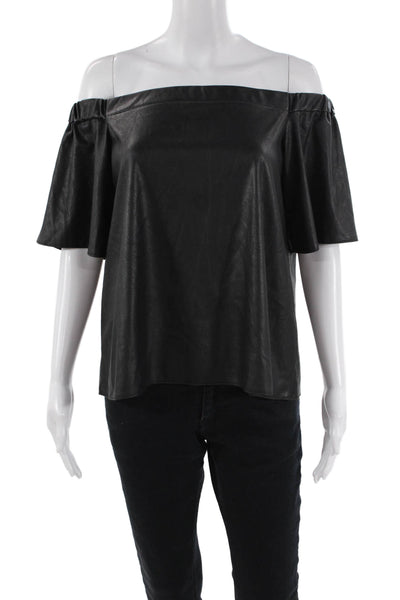 Bailey 44 Womens Short Sleeve Off Shoulder Faux Leather Blouse Black Size Medium