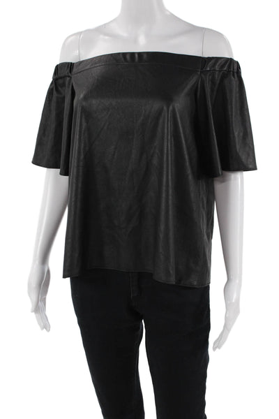 Bailey 44 Womens Short Sleeve Off Shoulder Faux Leather Blouse Black Size Medium