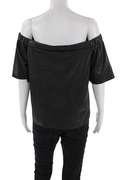Bailey 44 Womens Short Sleeve Off Shoulder Faux Leather Blouse Black Size Medium