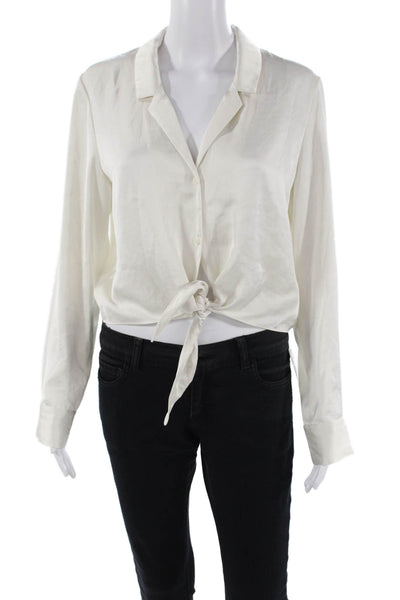 Wilfred Womens Button Tie Front Collared Long Sleeve Satin Shirt White Medium