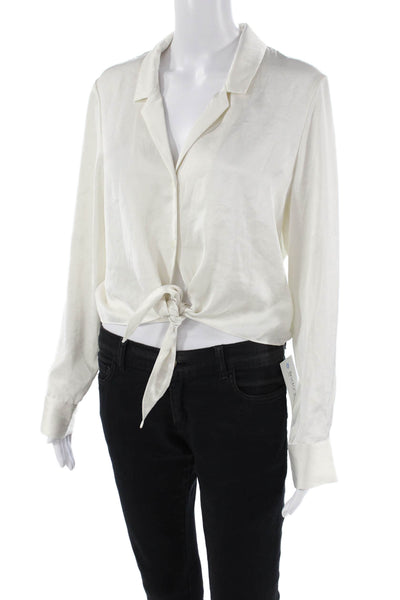 Wilfred Womens Button Tie Front Collared Long Sleeve Satin Shirt White Medium