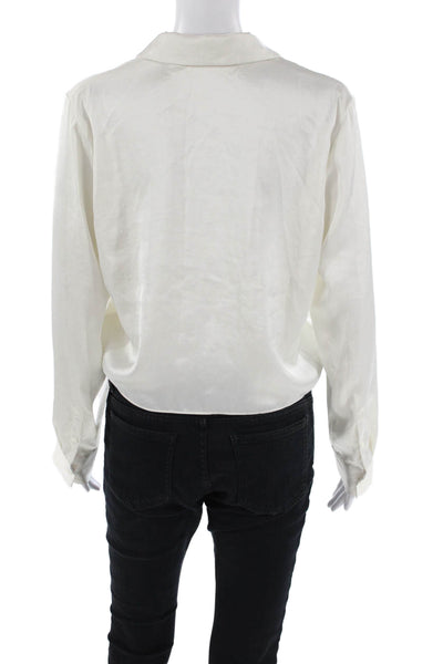 Wilfred Womens Button Tie Front Collared Long Sleeve Satin Shirt White Medium