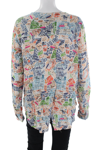 Maeve Anthropologie Womens Long Sleeve Street Print Shirt White Multi Size 12