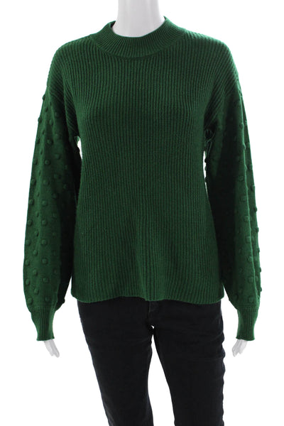 CeCe Womens Long Sleeve Mock Neck Knit Sweater Green Cotton Size Small