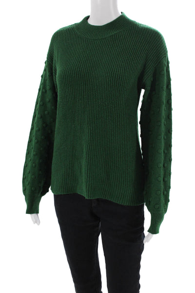 CeCe Womens Long Sleeve Mock Neck Knit Sweater Green Cotton Size Small