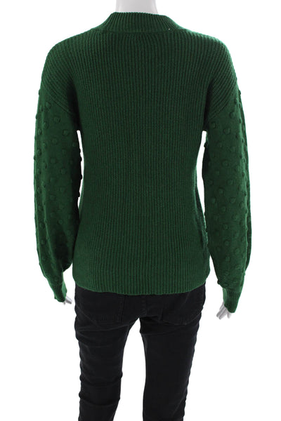 CeCe Womens Long Sleeve Mock Neck Knit Sweater Green Cotton Size Small