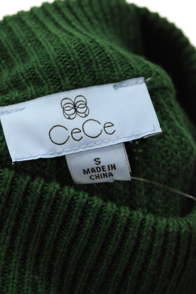 CeCe Womens Long Sleeve Mock Neck Knit Sweater Green Cotton Size Small