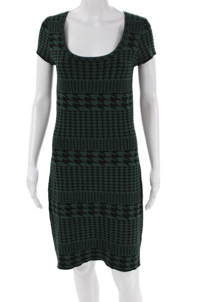 Carmen Carmen Marc Valvo Womens Scoop Neck Houndstooth Dress Green Small