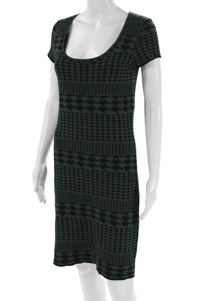 Carmen Carmen Marc Valvo Womens Scoop Neck Houndstooth Dress Green Small