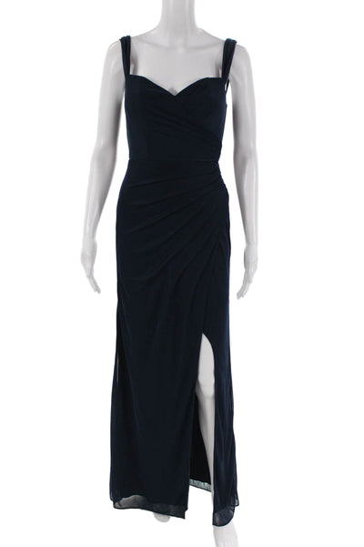Azazie Womens Pleated Sweetheart Neckline Sleeveless Zip Up Gown Blue Size A0