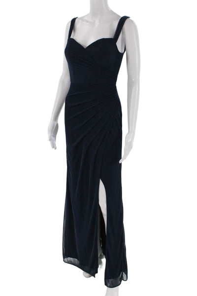 Azazie Womens Pleated Sweetheart Neckline Sleeveless Zip Up Gown Blue Size A0