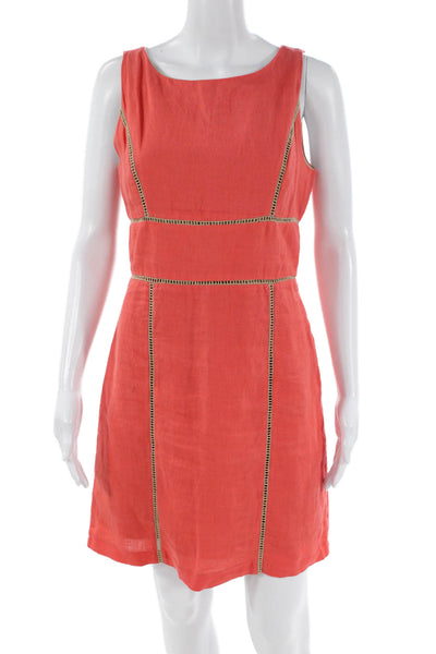 Kenar Womens Linen Round Neck Sleeveless A-Line Dress Orange Size 2