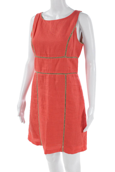 Kenar Womens Linen Round Neck Sleeveless A-Line Dress Orange Size 2