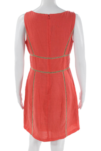 Kenar Womens Linen Round Neck Sleeveless A-Line Dress Orange Size 2