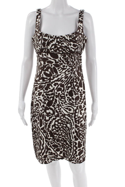 Milly Womens Silk Abstract Print Round Neck Sleeveless Dress Brown Size 6
