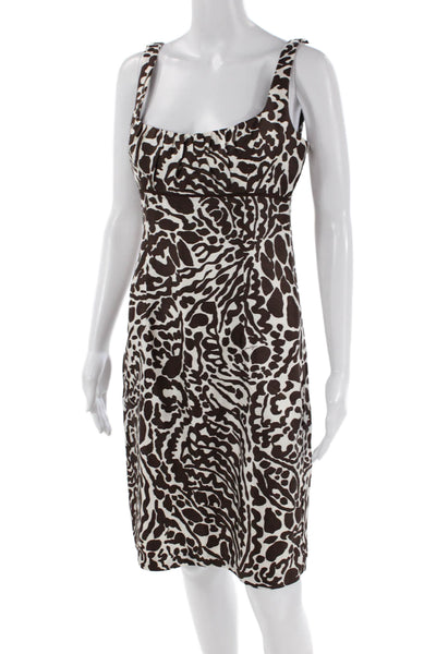 Milly Womens Silk Abstract Print Round Neck Sleeveless Dress Brown Size 6